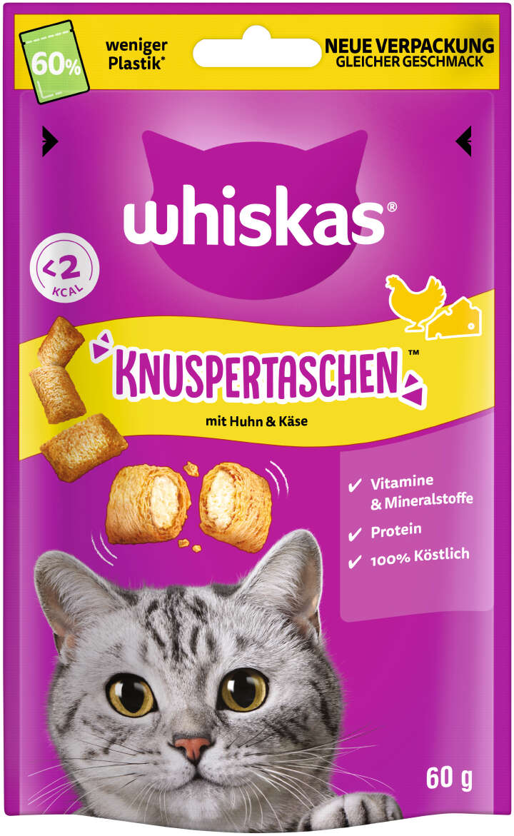 whiskas Katzenleckerli Knuspertaschen mit Huhn + Käse